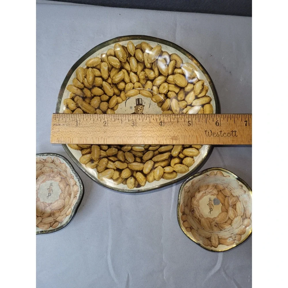 Vintage Planters Nuts Mr. Peanut Gold Tone Peanut Design 3-Piece Dish Set